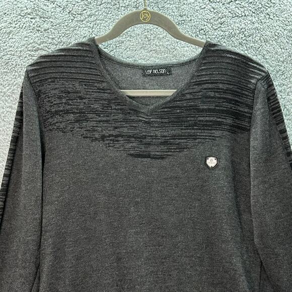 Leif Nelson Men's Large Gray Knit Sweater V-Neck Soft Casual Stretch Comfort EUC - Picture 2 of 9